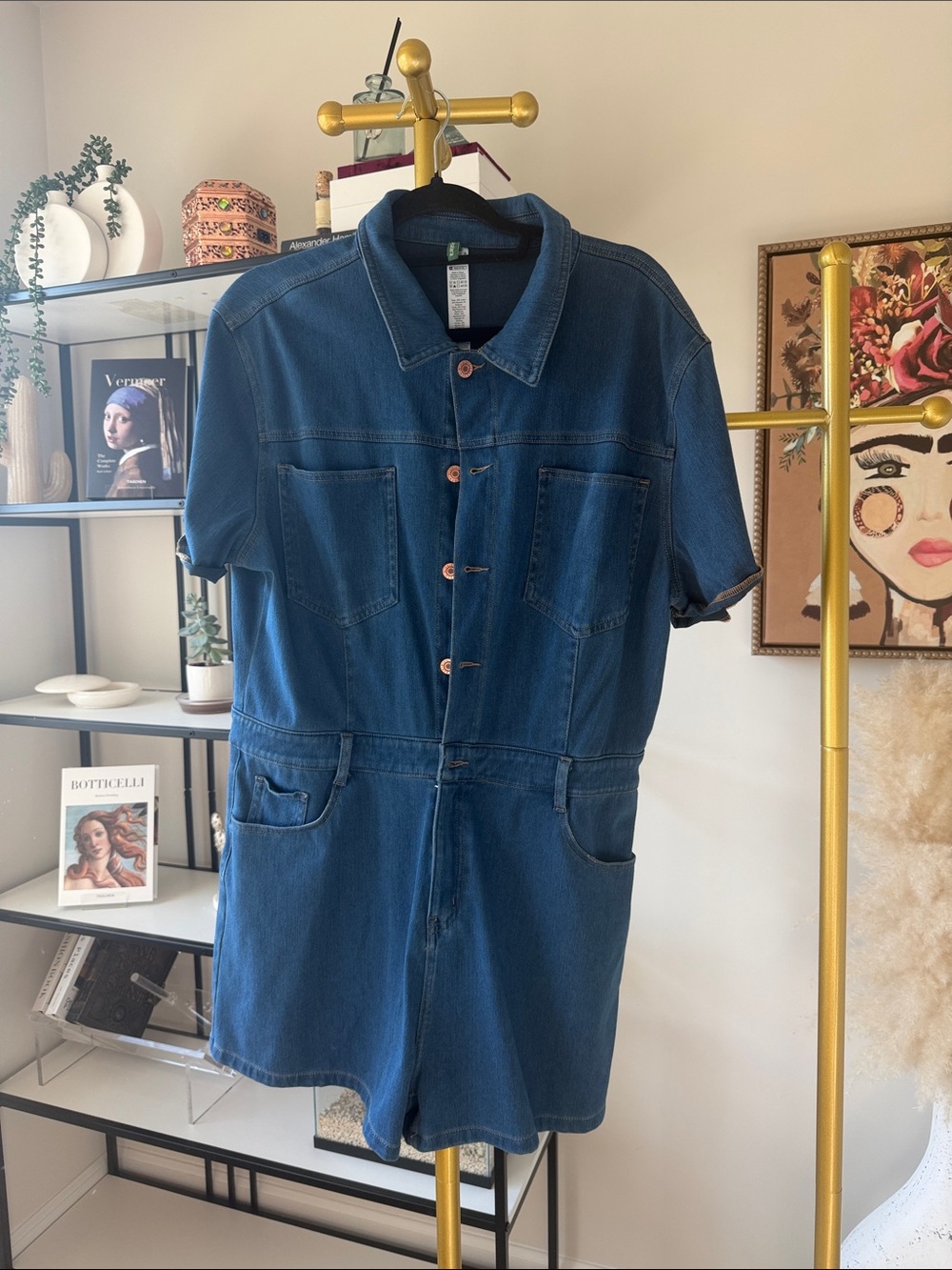 HALARA Dark Blue Denim Short Sleeve Romper